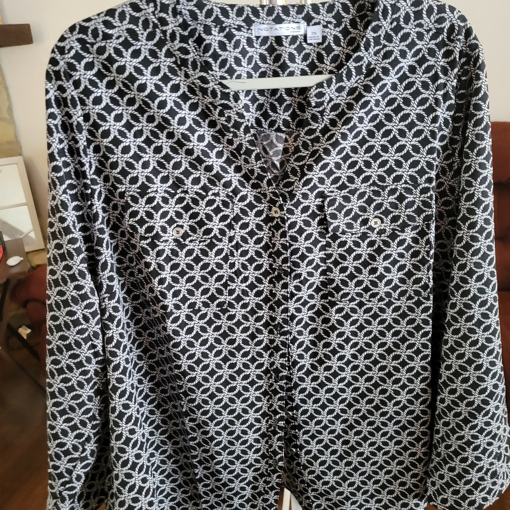 Notations Black and White Geometric Button Down Shirt